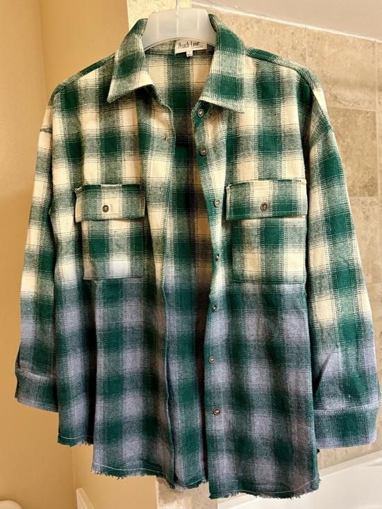 Peach Love California Other - Peach Love California Green and Cream Plaid Shirt